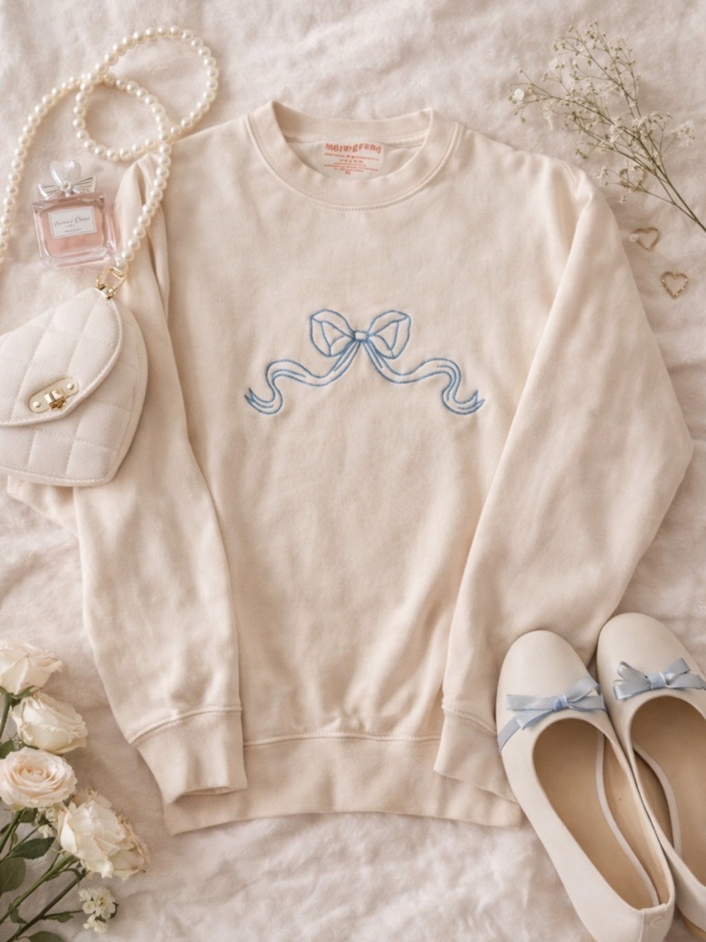 Mure & Grand Bow Sweatshirt Embroidered Coquette Aesthetic NYC Boutique Size Med
